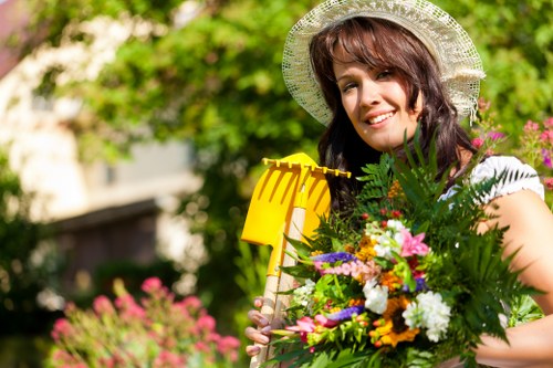 Professional team of landscapers working on outdoor design