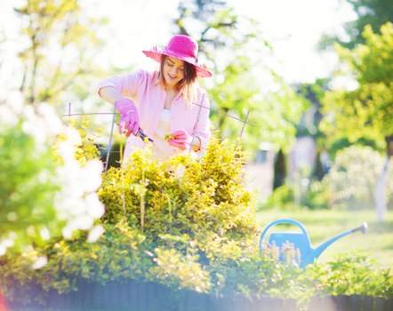 Professional gardeners working on a garden layout.