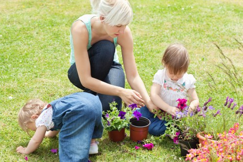 Expert landscapers designing a modern garden